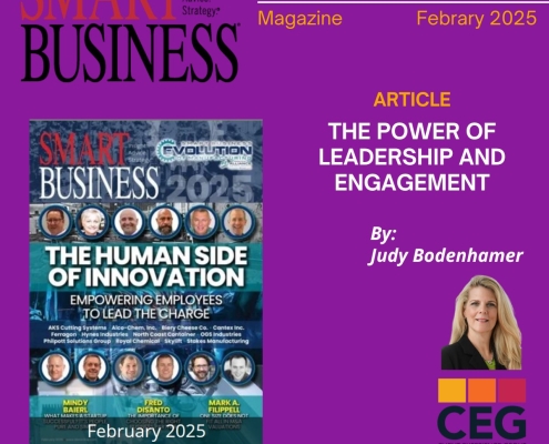 Smart Business Magazine February 2025 cover with 12 people headshots and the title: The Human Side of Innovation.